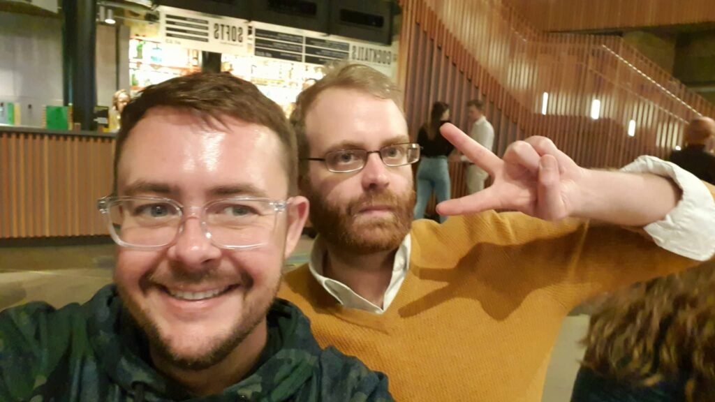 Jay Springett and Gordon White from runesoup out drinking in London in 2020