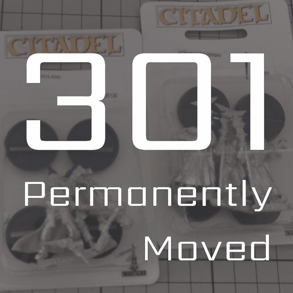 301 permanently moved podcast cover - episode 2007 Warhammer 40,000, with Warhammer 40K miniatures and Citadel books