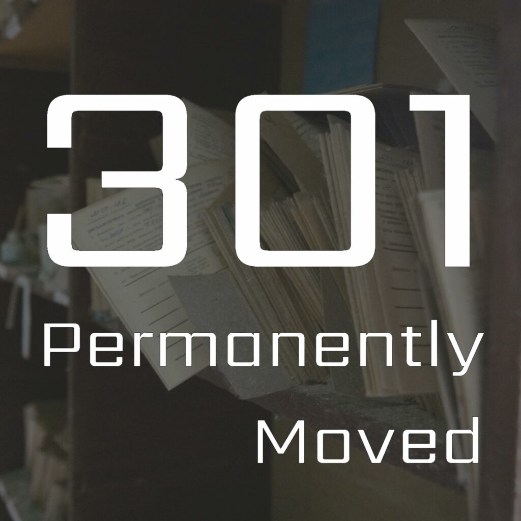 301 permanently moved podcast cover - episode 2037 Corporate Folklore - book pages background with text overlay