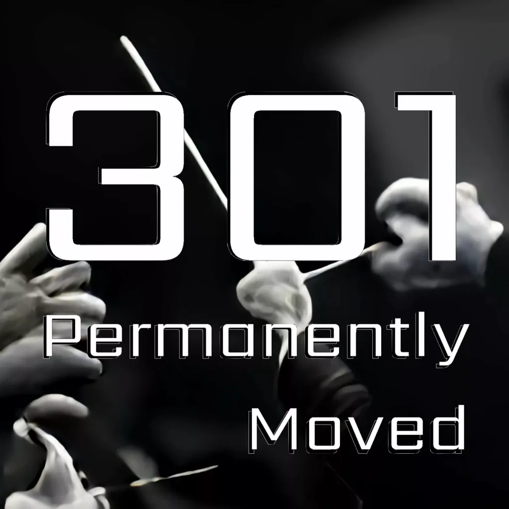301 Permanently Moved podcast cover - Large white text reads 301 Permanently Moved over a blurry black and white image of gloved hands holding batons.
