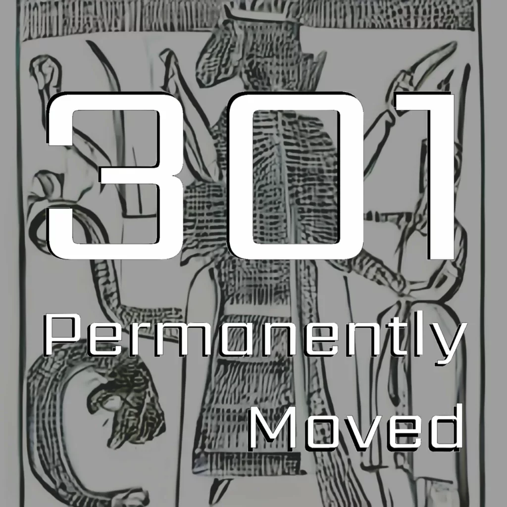301 permanently moved podcast cover - Text: 301 Permanently Moved. Background is an ancient-style line drawing of a multi-limbed deity or mythological figure.