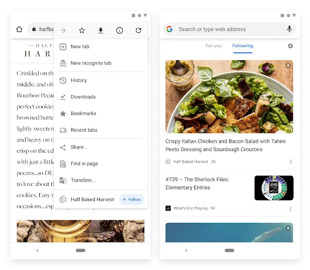 Screenshot of a Chrome browser window displaying a food blog with multiple tabs open, including a recipe for Crispy Italian Chicken and Bacon Salad with Tahini Pesto and Sourdough Croutons