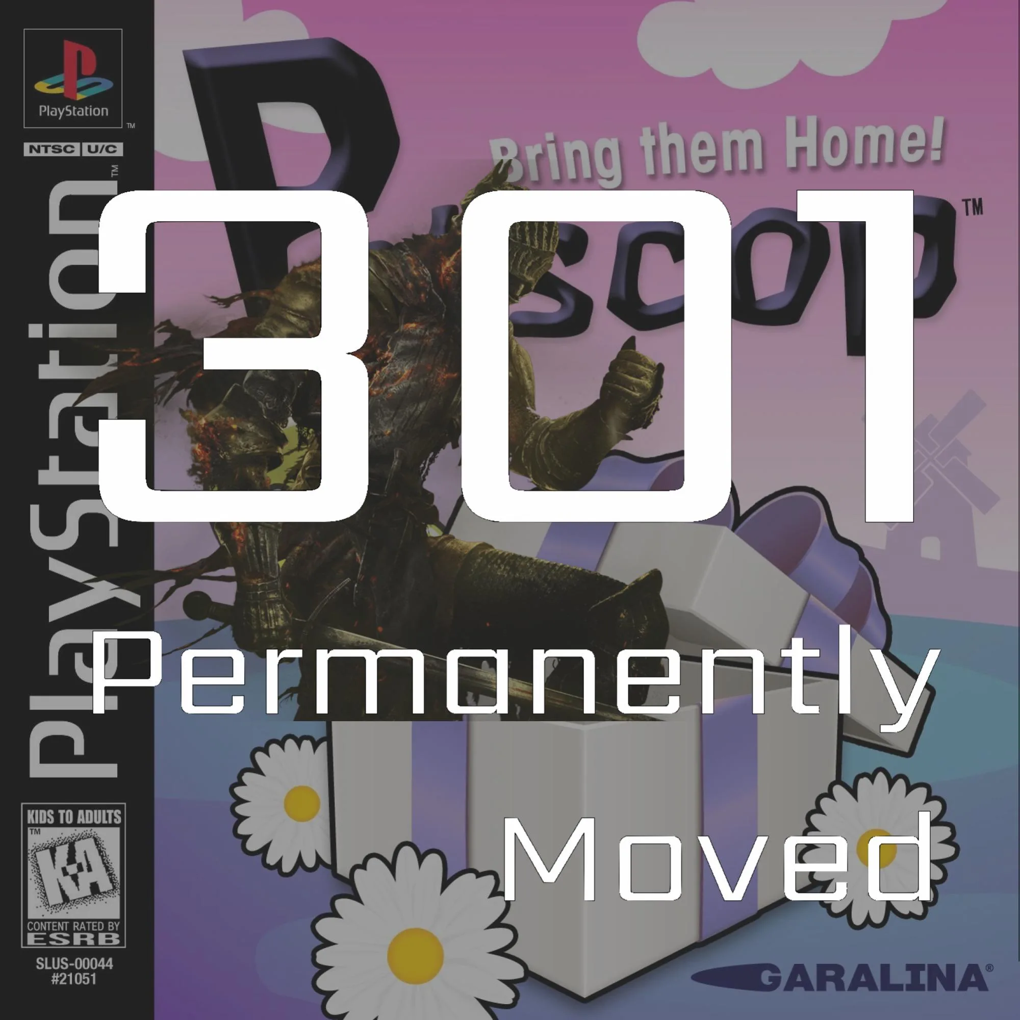 301 permanently moved podcast cover episode 2123 The Dark Souls Method - Retro PlayStation game cover with samurai figure and Bring them Home text