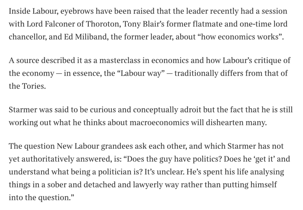 Screenshot of article text discussing Labour economics and a political figure's understanding of macroeconomics