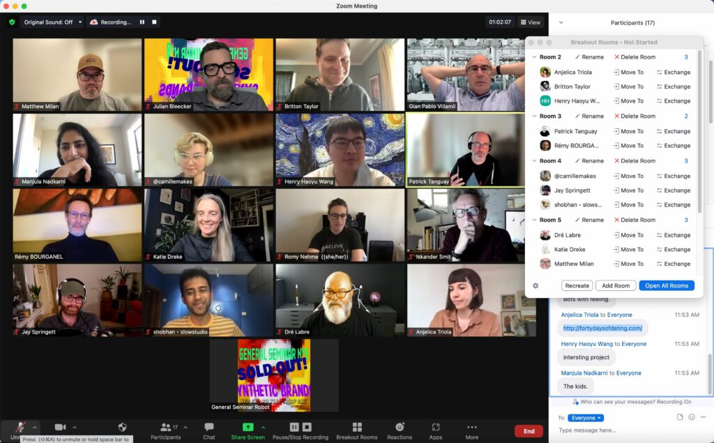Screenshot of Zoom meeting with multiple participants displayed in a grid layout showing 16+ video call participants