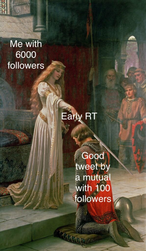 Meme with classical painting showing social media follower text overlay
