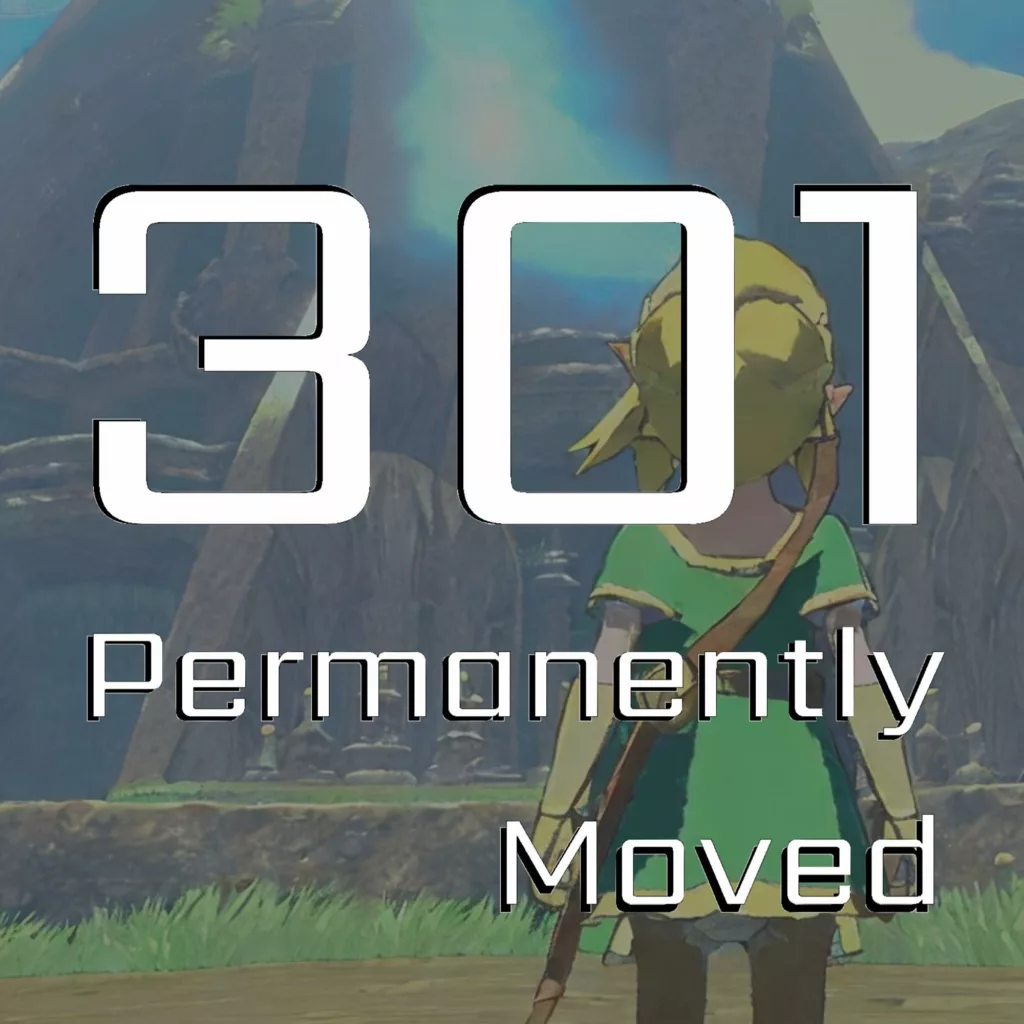 301 permanently moved podcast cover - Text: 301 Permanently Moved. The background features the character Link from behind, looking at a glowing stone structure.