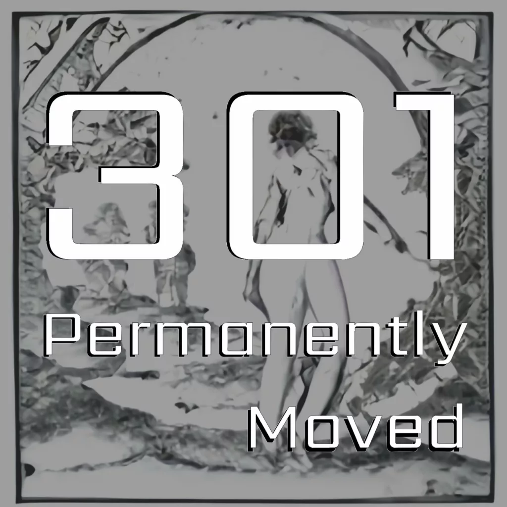 301 permanently moved podcast cover - Text: 301 Permanently Moved. A grayscale illustration of a figure standing under a natural archway.
