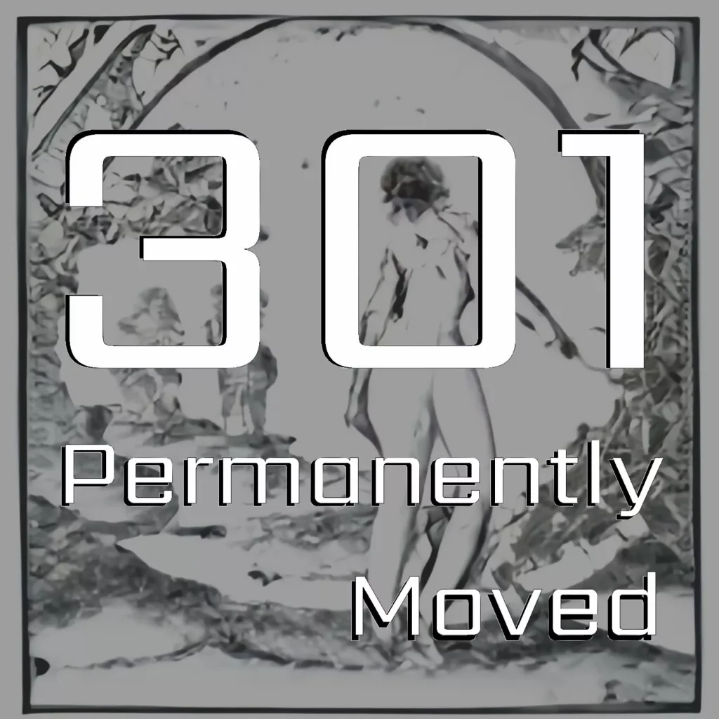 301 permanently moved podcast cover - Text: 301 Permanently Moved. A grayscale illustration of a figure standing under a natural archway.