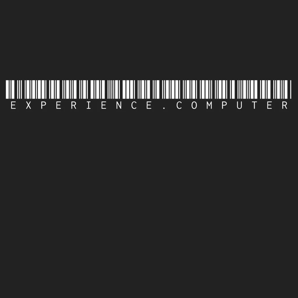experience.computer podcast cover - A white barcode above the text E X P E R I E N C E . C O M P U T E R on a black background.