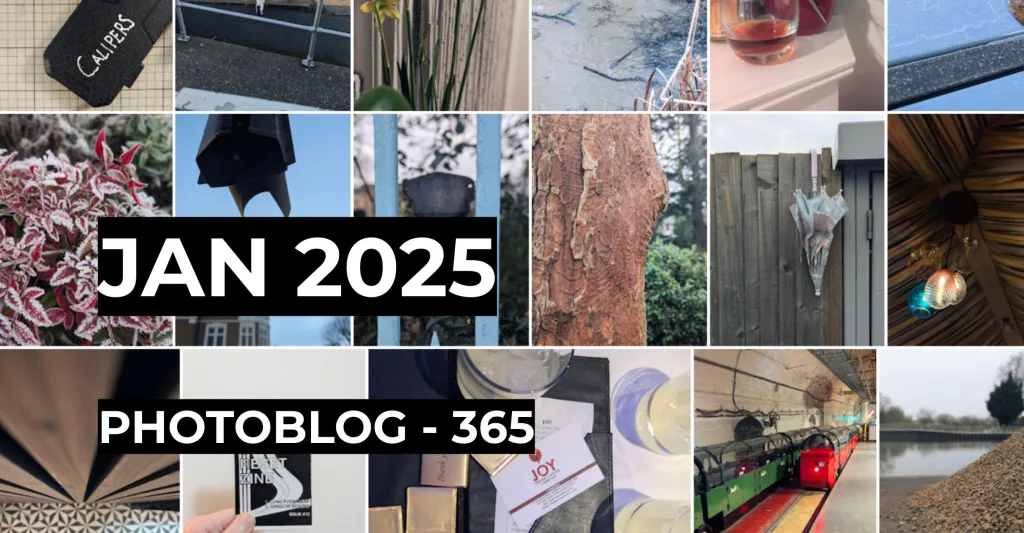 Featured image for Jan 2025 Photoblog - A grid collage of daily snapshots overlaid with the text JAN 2025 and PHOTOBLOG - 365.
